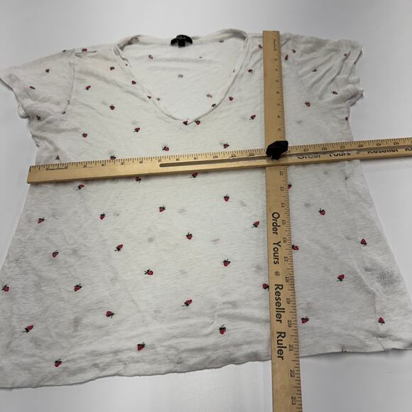 Rails Top Womens Small White Red Cara Strawberry Fields V Neck Tee Linen - Picture 7 of 10